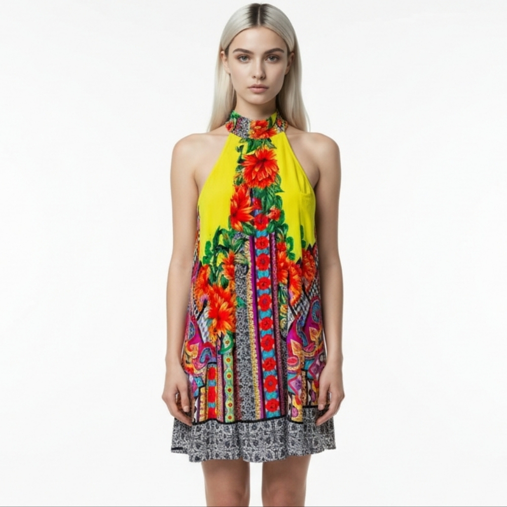 Vibrant Multicolor Sleeveless Mini Dress Size S